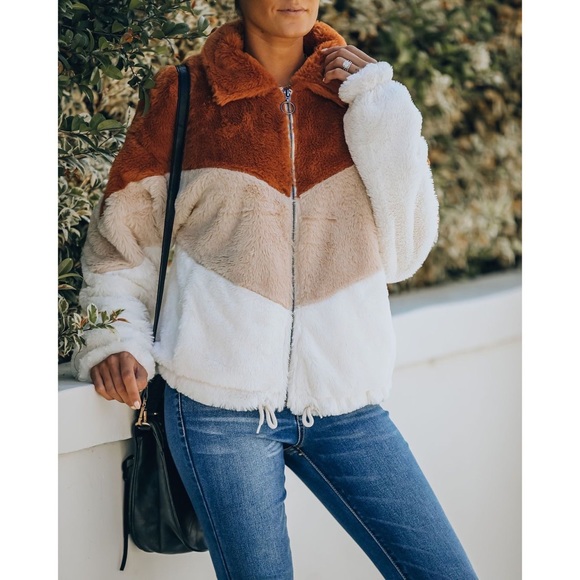 SIBLEY POCKETED FAUX FUR CHEVRON JACKET - Picture 5 of 9